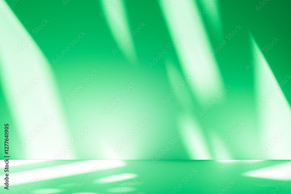 Poster wall interior background, studio and backdrops show products. with leaf shadow from window color gre