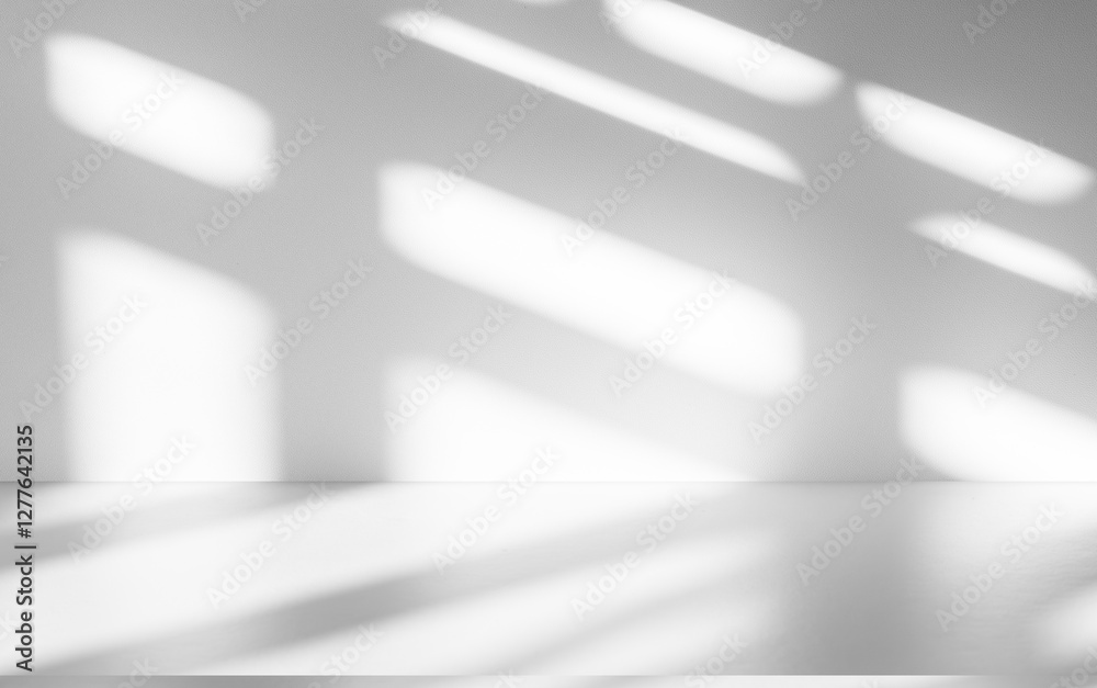 Aufkleber wall interior background, studio and backdrops show products.with shadow from window color white and