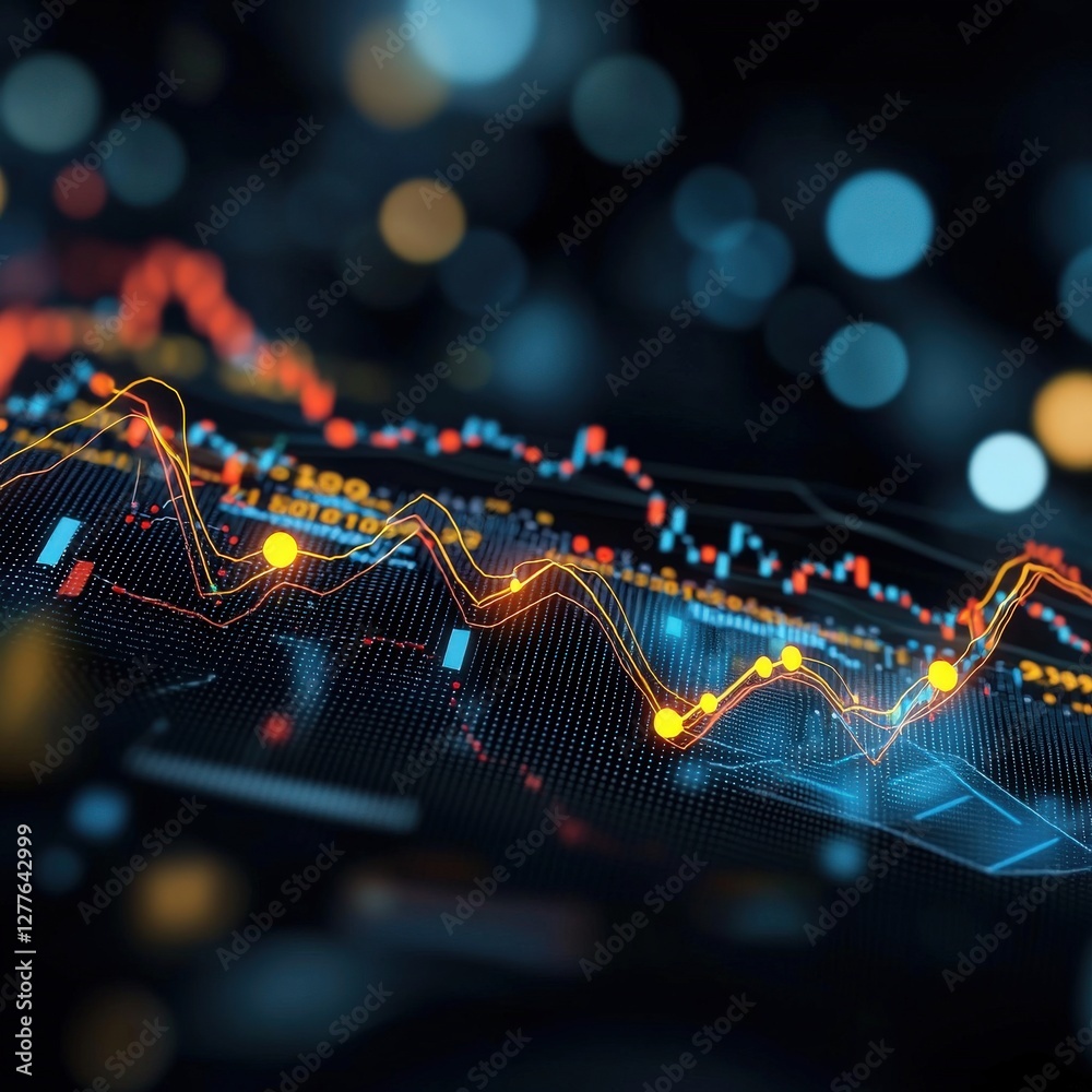 Poster abstract data visualization with colorful charts and lines