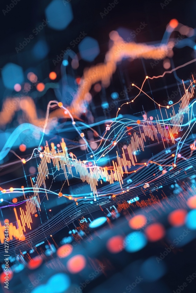 Poster abstract data visualization with colorful graph lines