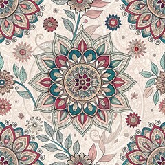 Seamless pattern, floral motif ornament, decorative mandala pattern with elegant details, elegant seamless print with mandalas and flowers, pattern, oriental style