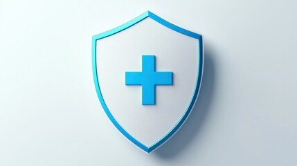 Obraz premium A modern blue shield with a white cross, symbolizing protection, health, or medical care against threats.