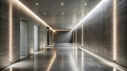 Sleek Modern Corridor with Recessed Lighting and Polished Concrete Floor