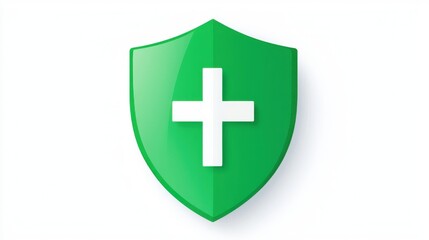 Obraz premium A green shield with a white cross symbolizes protection, safety, or health, commonly associated with medical or emergency services.