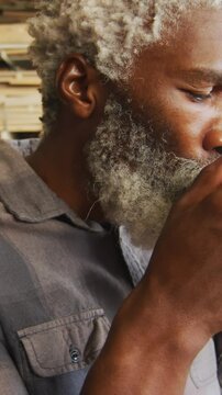 African American man deep in thought, with copy space