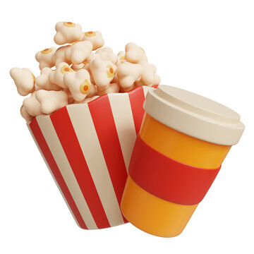 Cinema movie soda and pop corn 3d rendered icon