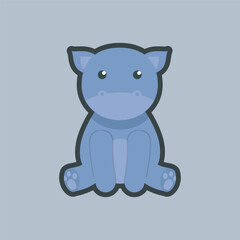 sitting cute hippopotamus with outline flat vector design.