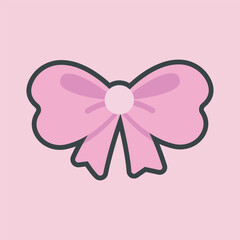 cute pink ribbon with outline flat vector design.