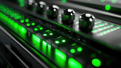 Futuristic server control panel with glowing green lights