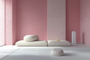 2025 color trend in minimalist living room setting, 3D render.