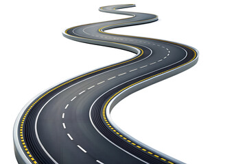 3d winding road isolated on transparent white background, clipping path