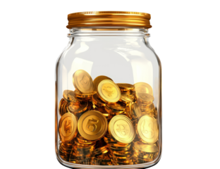 Glass Jar Filled with Gold Coins
