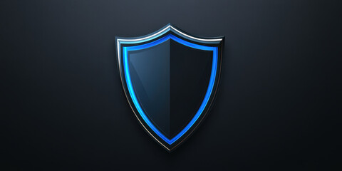 sleek blue and black shield design on dark background, symbolizing protection and security. This modern graphic conveys strength and reliability