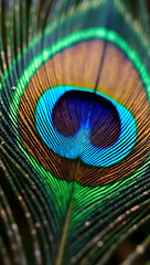 Naklejka premium A close-up of a vibrant peacock feather where the 