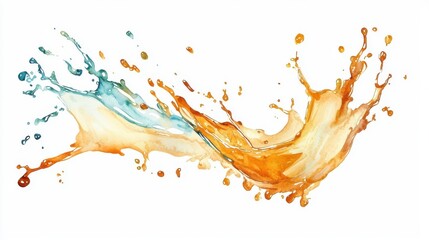A dynamic splash of vibrant orange and blue liquid, creating an artistic display of movement and energy. Perfect for beverage and creativity themes.