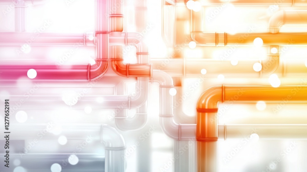 Poster abstract pipeline network with vibrant gradient light and bokeh effect creating a modern industrial 