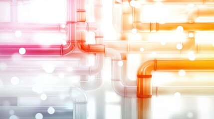 Abstract pipeline network with vibrant gradient light and bokeh effect creating a modern industrial aesthetic for technology and engineering concepts