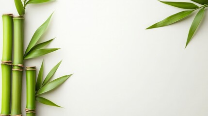 Naklejka premium Fresh Green Bamboo Shoots and Leaves on White Background for Spa and Wellness Designs