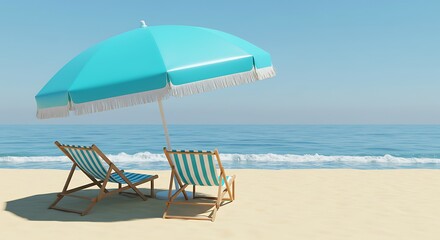 Obraz premium Beach umbrella with chairs on the summer vacation concept background sea,decoration