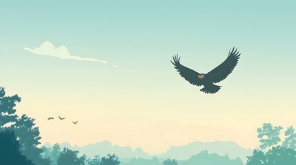 Majestic Eagle Soaring Above Serene Landscape