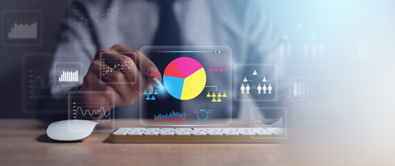 Digital marketing analysis and customer market research statistics data, pie charts