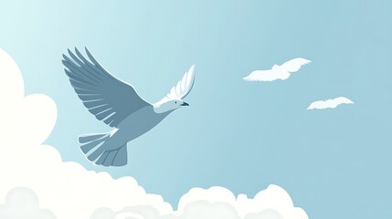 Fototapeta premium A Single Dove Soaring Through A Bright Blue Sky