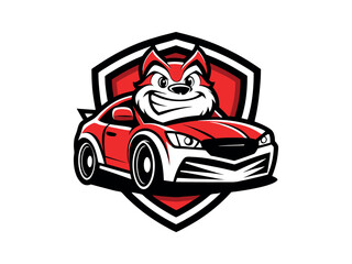 Red car and fox Mascot Logo