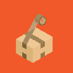 parcel packing pixel art, vector illustration on isolated background.
