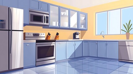 Modern Kitchen Design With Blue Cabinets and Stainless Steel Appliances