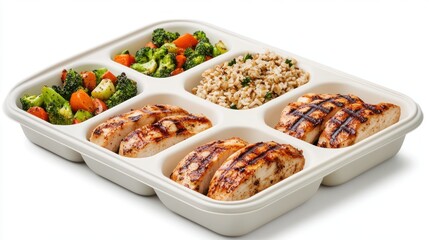 Discover effortless healthy eating with beautifully Organized meal prep containers filled with grilled chicken, brown rice, and steamed vegetables, neatly arranged for a week's healthy eating plan