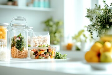 Discover healthy eating with this stunning A meal prep spread of nutritious, home-cooked American dishes in glass containers Get inspired by these vibrant, easy-to-prepare meals perfect for busy