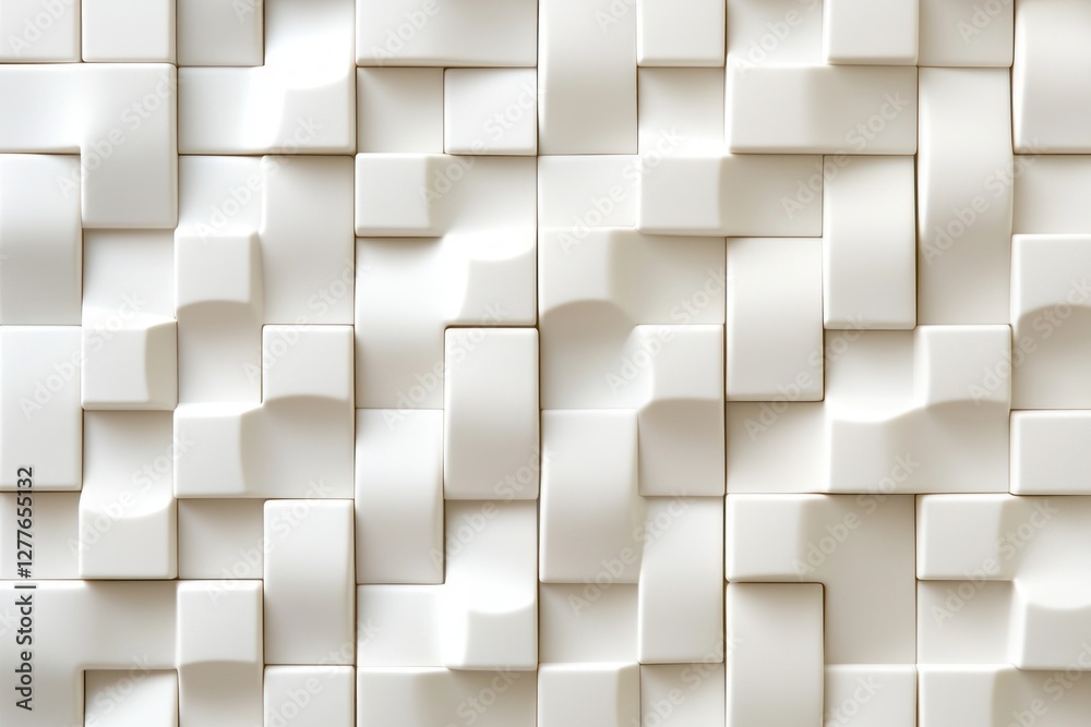 Aufkleber abstract white geometric block pattern background with subtle shadows creating a modern and minimali