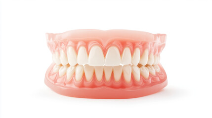 Fototapeta premium Artificial dentures display realistic teeth and gums, showcasing dental care and oral health. This emphasizes importance of maintaining bright smile and proper hygiene