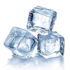 Three Refreshing Ice Cubes Isolated on a Crisp White Background for Perfect Beverage Presentation or Cool Visual Effect PNG