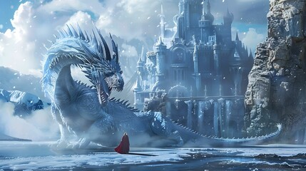 Dragon con castillo nevando