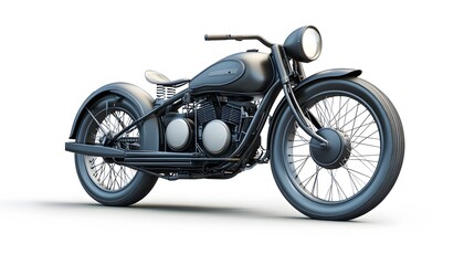 Sleek black vintage motorcycle showcases classic design on white backdrop