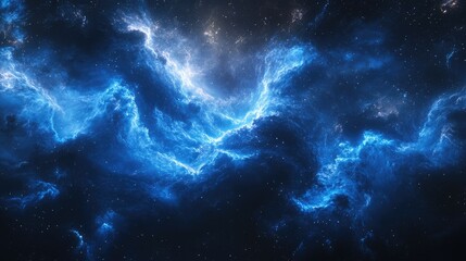 Fototapeta premium Blue fireworks exploding against the night sky.