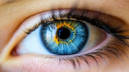 Close-up of a blue eye with intricate iris details.