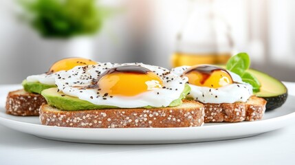 Indulge in A delicious fresh avocado toast recipe with poached eggs and a drizzle of balsamic glaze Elevate your brunch game with this simple yet elegant dish Creamy avocado, perfectly poached eggs