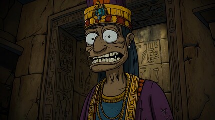 Obraz premium Cartoon Pharaoh in Ancient Egyptian Tomb