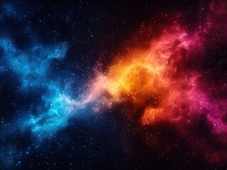 Naklejka premium Cosmic explosion of colorful nebulae outer space digital art infinite universe wide angle cosmic beauty