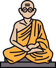 A man in a robe sits cross legged on a stone slab