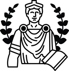 man is depicted in a drawing with a book in his hand