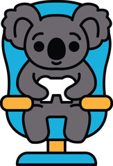 A cartoon koala sitting in a chair