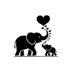 Cute elephants with heart balloons, perfect for children's content.