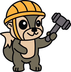 cartoon squirrel wearing a hard hat and holding a hammer