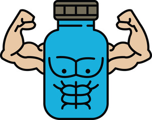 cartoon of a man with a bottle on his chest