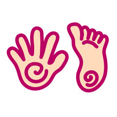 vector cartoon cute baby shower clip art isolated on transparent background. Cute newborn baby foot sole, palm.