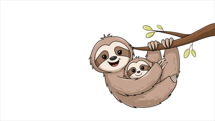 Cute Sloth Mother and Baby Hugging on a Branch, Perfect for Mother's Day © Anukul Debnath