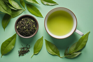 green tea with leaves